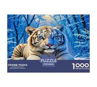 Puzzle da 1000 pezzi per adulti e bambini: Tigre bianca che riposa nel bosco innevato. Divertente regalo e attività per la casa dai 12 anni in su. 38x26 cm/1000 pezzi.