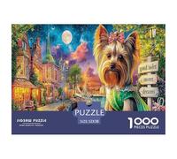 Puzzle da 1000 pezzi per adulti e bambini Yorkie in Town - Yorkie Magical Village at Dusk Gioco per famiglie divertente e stimolante Gioco educativo Sfida 52x38 cm/1000 pezzi
