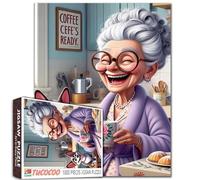Puzzle da 1000 pezzi per adulti e nonna, con scritta "Laughing Old Woman and Little Dog", per adulti e nonna, per bere caffè e cagnolino, per rilassarsi, intrattenimento, attività, sfida, giocattolo