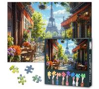 Puzzle da 1000 pezzi per adulti e principianti, scena del caffè di Parigi con la Torre Eiffel in una giornata di sole, robusto puzzle con parti spesse per rilassarsi, 50,5 x 70,5 cm