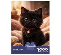 Puzzle Da 1000 Pezzi Per Adulti E Ragazzi Adorable Black Kitten with Big Eyes Puzzle Giochi Divertenti Sfida Difficile Interazione Genitore-figlio 38x26cm/1000pcs