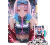 Puzzle da 1000 pezzi per adulti e ragazzi ambientazione cyberpunk città al neon stimola la mente ideale per donne e ragazzi dai 14 anni in su (38x26cm)