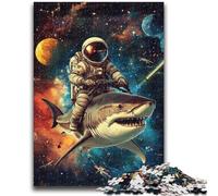 Puzzle da 1000 pezzi per adulti e ragazzi, astronauta che cavalca uno squalo, 1000 pezzi per adulti, gioco stimolante, ideale come regalo per tutta la famiglia (38x26cm)