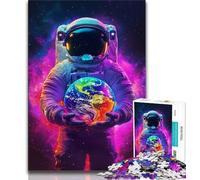 Puzzle da 1000 pezzi per adulti e ragazzi, Astronauta che tiene la Terra, puzzle per adulti, impegnativo e difficile, ideale come regalo per tutta la famiglia (dimensioni 75x50cm)