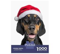 Puzzle Da 1000 Pezzi Per Adulti E Ragazzi Black And Tan Coonhound Dog with Santa Hat Puzzle Per Adulti Gioco Per Famiglie Decorazione Per La Casa Compleanno E Regali Unici 70x50cm/1000pcs