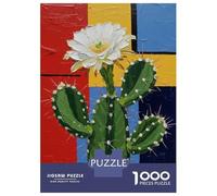 Puzzle Da 1000 Pezzi Per Adulti E Ragazzi Cactus Flower Painting with Geometric Background Puzzle Gioco Per Famiglie Sfida Difficile Difficile E Sfida 38x26cm/1000pcs