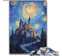 Puzzle da 1000 pezzi per adulti e ragazzi Castello sotto le stelle, impegnativo e difficile con pezzi completamente interconnessi di forma casuale 38x52cm