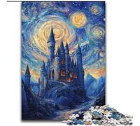 Puzzle da 1000 pezzi per adulti e ragazzi Castello sotto le stelle, impegnativo e difficile con pezzi completamente interconnessi di forma casuale 38x26cm