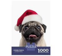 Puzzle Da 1000 Pezzi Per Adulti E Ragazzi Christmas Pug with Santa Hat Puzzle Per Adulti Giochi Rilassanti Decorazione Per La Casa Regali Unici Per Compleanno E Natale 38x26cm/1000pcs