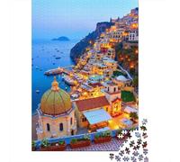 Puzzle da 1000 Pezzi per Adulti e Ragazzi Città Costiera sul Confine: Città sulla Scogliera al Tramonto Giochi Educativi Decorazione Casa Puzzle per la Famiglia 38x26cm/1000 pezzi