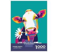 Puzzle Da 1000 Pezzi Per Adulti E Ragazzi Colorful Cow with Daisy And Text Puzzle Giochi Divertenti Sfida Difficile Interazione Genitore-figlio 38x26cm/1000pcs