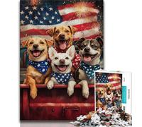 Puzzle da 1000 pezzi per adulti e ragazzi con bandiera americana e cane, decorazione artistica da parete e idea regalo di compleanno per amici, ufficio a casa (75x50cm)