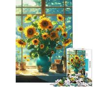 Puzzle da 1000 pezzi per adulti e ragazzi con bouquet di girasoli e casetta gioco per famiglie decorazione da parete compleanno e Natale (dimensioni 38x26cm)