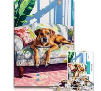 Puzzle da 1000 pezzi per adulti e ragazzi, con cane sul divano, con poster abbinato e scheda di curiosità per bambini dai 14 anni in su (dimensioni 38x26cm)