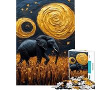 Puzzle da 1000 pezzi per adulti e ragazzi con elefante sotto un cielo dorato vorticoso Puzzle per adulti giocattolo decorativo da parete divertente e spiritoso ideale come regalo di compleanno