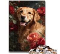 Puzzle da 1000 pezzi per adulti e ragazzi con fiori e Golden Retriever, sfida di intelligenza, giocattoli avvincenti, regalo divertente per età 14+, 50x75cm