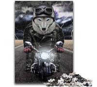 Puzzle da 1000 pezzi per adulti e ragazzi con lupo in sella a una motocicletta, antistress, per trascorrere il tempo libero a casa, lista dei desideri con Babbo Natale, 26x38cm
