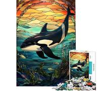 Puzzle da 1000 pezzi per adulti e ragazzi con orca assassina e vetrata artistica ideale per stimolare la mente Regalo perfetto per donne e ragazzi dai 14 anni in su (38x26cm)