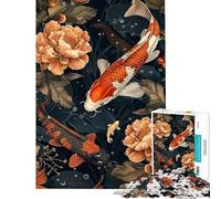Puzzle da 1000 pezzi per adulti e ragazzi con pesci koi e peonie Puzzle per ragazzi giocattolo decorativo da parete migliora la memoria difficile e stimolante (dimensioni 38x26cm)