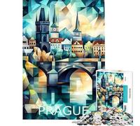 Puzzle da 1000 pezzi per adulti e ragazzi con skyline geometrico di Praga ideale per giochi rilassanti e tagli di precisione perfetto come regalo (dimensioni 38x26cm)