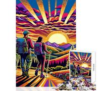 Puzzle da 1000 pezzi per adulti e ragazzi con soggetto escursionismo e tramonto colorato educativo Un'opera d'arte antistress Ogni pezzo è unico - (50x75cm)