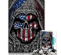 Puzzle da 1000 pezzi per adulti e ragazzi con teschio e bandiera americana, decorazione artistica da parete e idea regalo di compleanno per amici, ufficio a casa (75x50cm)