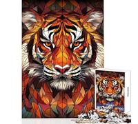 Puzzle da 1000 pezzi per adulti e ragazzi con tigre e vetrata artistica gioco interattivo per tutta la famiglia giocattolo fai-da-te compleanno e Natale (38x26cm)