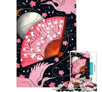 Puzzle da 1000 pezzi per adulti e ragazzi con ventaglio giapponese gru e luna Gioco rilassante per adulti taglio di precisione ideale come regalo (dimensioni 50x75cm)