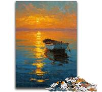 Puzzle da 1000 pezzi per adulti e ragazzi, dipinto a olio di una barca al tramonto, puzzle da 1000 pezzi, antistress, sfida difficile, giocattoli per la decorazione della casa (26x38cm)