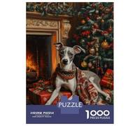 Puzzle Da 1000 Pezzi Per Adulti E Ragazzi Dog Christmas Portrait by Fireplace Greyhound in Sweater Puzzle Per Adulti Giochi Divertenti Difficili Regali Di Compleanno E Unici 70x50cm/1000pcs