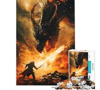 Puzzle da 1000 pezzi per adulti e ragazzi: Drago e guerriero in una battaglia infuocata Gioco divertente per adulti corsa a tempo Ideale come regalo (dimensioni 38x26cm)