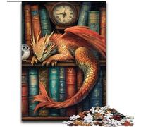 Puzzle da 1000 pezzi per adulti e ragazzi, drago sulla libreria, difficile da completare ma divertente e umoristico, regalo di compleanno, regali, arte murale 50X75CM
