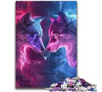 Puzzle da 1000 pezzi per adulti e ragazzi, due lupi colorati, puzzle per adulti, giocattoli educativi per l'apprendimento, giochi per famiglie, regali e compleanni unici (26x38cm)