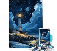 Puzzle da 1000 pezzi per adulti e ragazzi faro sotto un cielo stellato gioco divertente corsa a velocità manuale ideale come regalo (dimensioni 38x26cm)