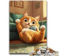 Puzzle da 1000 pezzi per adulti e ragazzi, gatto che gioca con un gomitolo di lana, divertimento per famiglie con poster abbinato e foglio di quiz per età 14+, 26x38cm