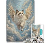 Puzzle da 1000 pezzi per adulti e ragazzi, gatto con le ali, antistress, per trascorrere il tempo libero a casa, lista dei desideri con Babbo Natale (38x26cm)