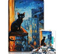 Puzzle da 1000 pezzi per adulti e ragazzi Gatto nero in città 1000 pezzi per adulti antistress per ammazzare il tempo in casa lista dei desideri con Babbo Natale 38x26cm