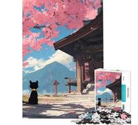 Puzzle da 1000 pezzi per adulti e ragazzi gatto nero in un santuario giapponese gioco per famiglie difficile ideale come regalo (dimensioni 38x26cm)