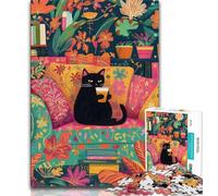 Puzzle da 1000 pezzi per adulti e ragazzi Gatto nero sul divano, gioco stimolante ideale come regalo per tutta la famiglia 50x75cm