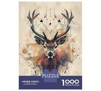 Puzzle Da 1000 Pezzi Per Adulti E Ragazzi Geometric Deer Portrait with Abstract Patterns Puzzle Per Adulti Giocattolo Decorazione Da Parete Decorazione Da Parete Interazione Genitore-figlio 70x50cm/10