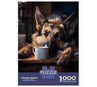 Puzzle Da 1000 Pezzi Per Adulti E Ragazzi German Shepherd Dog Coffee Puzzle Per Adulti Gioco Pratico Un'opera D'arte Ideale Come Regalo 70x50cm/1000pcs