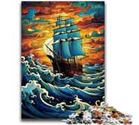 Puzzle da 1000 pezzi per adulti e ragazzi, gioco educativo per famiglie con nave pirata in mare, pezzi completamente interconnessi di forma casuale, 26x38cm
