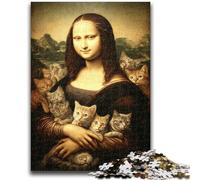Puzzle da 1000 pezzi per adulti e ragazzi, Gioconda e gatto, puzzle da 1000 pezzi, ideale come regalo per tutta la famiglia, adatto per bambini di età compresa tra 75 e 14 anni (75x50cm)