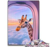 Puzzle da 1000 pezzi per adulti e ragazzi, Giraffa fuori dal finestrino dell'aereo, impegnativo e difficile, con pezzi completamente interconnessi di forma casuale, 26x38cm