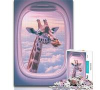 Puzzle da 1000 pezzi per adulti e ragazzi Giraffa fuori dal finestrino dell'aereo Puzzle da 1000 pezzi attività divertente per la casa giocattoli per i giorni di pioggia regali di compleanno 75x50cm