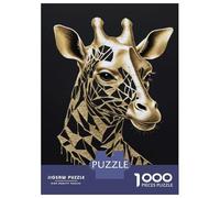 Puzzle Da 1000 Pezzi Per Adulti E Ragazzi Golden Giraffe Portrait on Black Background Puzzle Giochi Divertenti Sfida Difficile Interazione Genitore-figlio 52x38cm/1000pcs