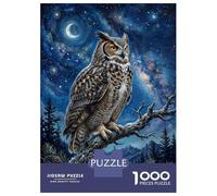 Puzzle Da 1000 Pezzi Per Adulti E Ragazzi Great Horned Owl in A Starry Night Puzzle Giochi Divertenti Sfida Difficile Interazione Genitore-figlio 38x26cm/1000pcs