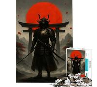 Puzzle da 1000 pezzi per adulti e ragazzi guerriero samurai con sfondo di sole rosso Gioco intellettuale rilassante antistress ideale come regalo (dimensioni 38x52cm)