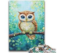 Puzzle da 1000 pezzi per adulti e ragazzi, gufo in piedi su un albero, sfida difficile, antistress, con poster abbinato e foglio di quiz, 50x75cm
