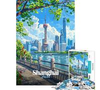 Puzzle da 1000 pezzi per adulti e ragazzi illustrazione del paesaggio urbano di Shanghai Cina Giocattolo educativo gioco pratico per divertimento in famiglia regalo di Babbo Natale segreto (38x52cm)